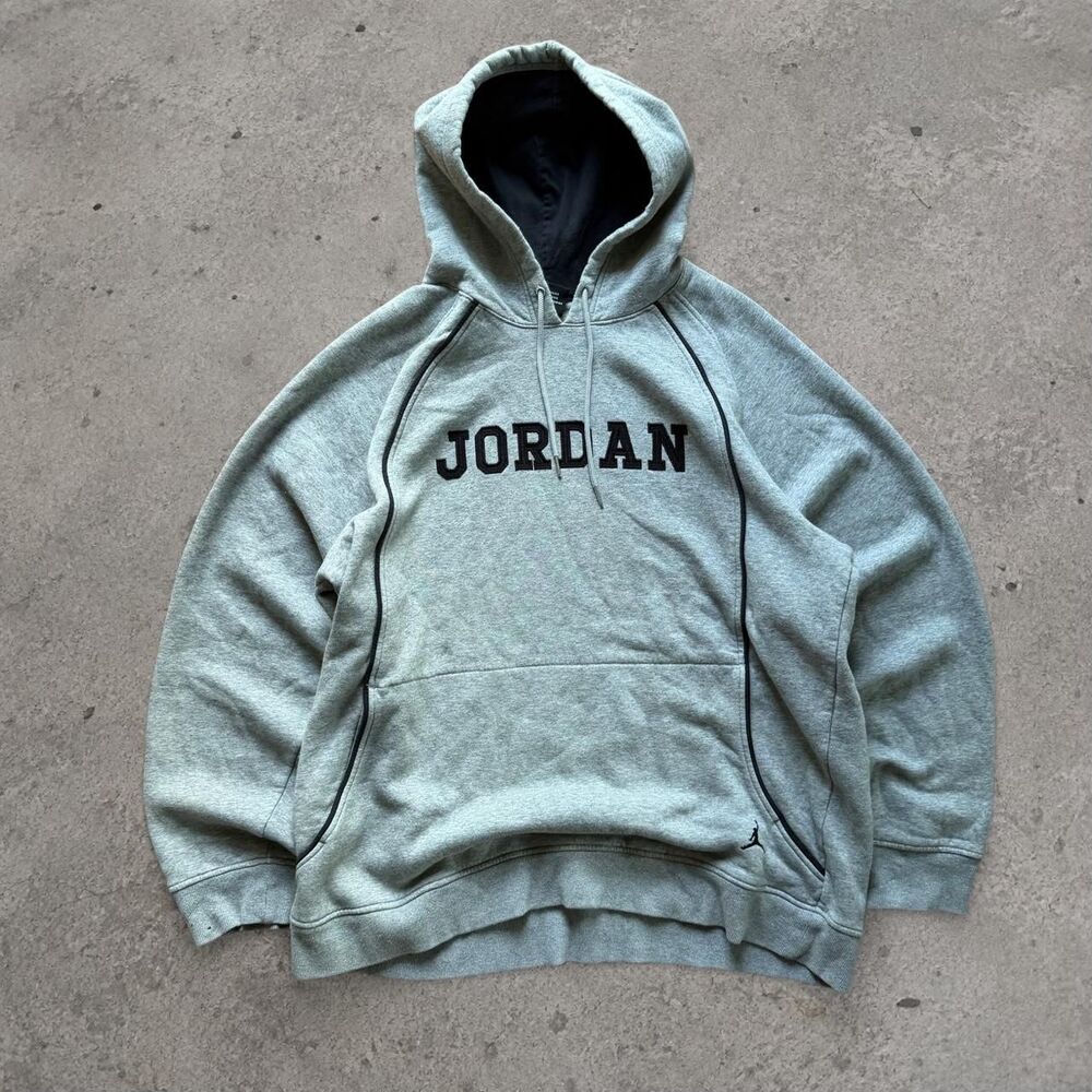 Y2K 2000’s Jordan Spell Out Hoodie Grey Mens Size XL